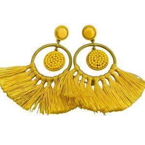 J CREW YELLOW TASSEL FRINGE EARRINGS STATEMENT